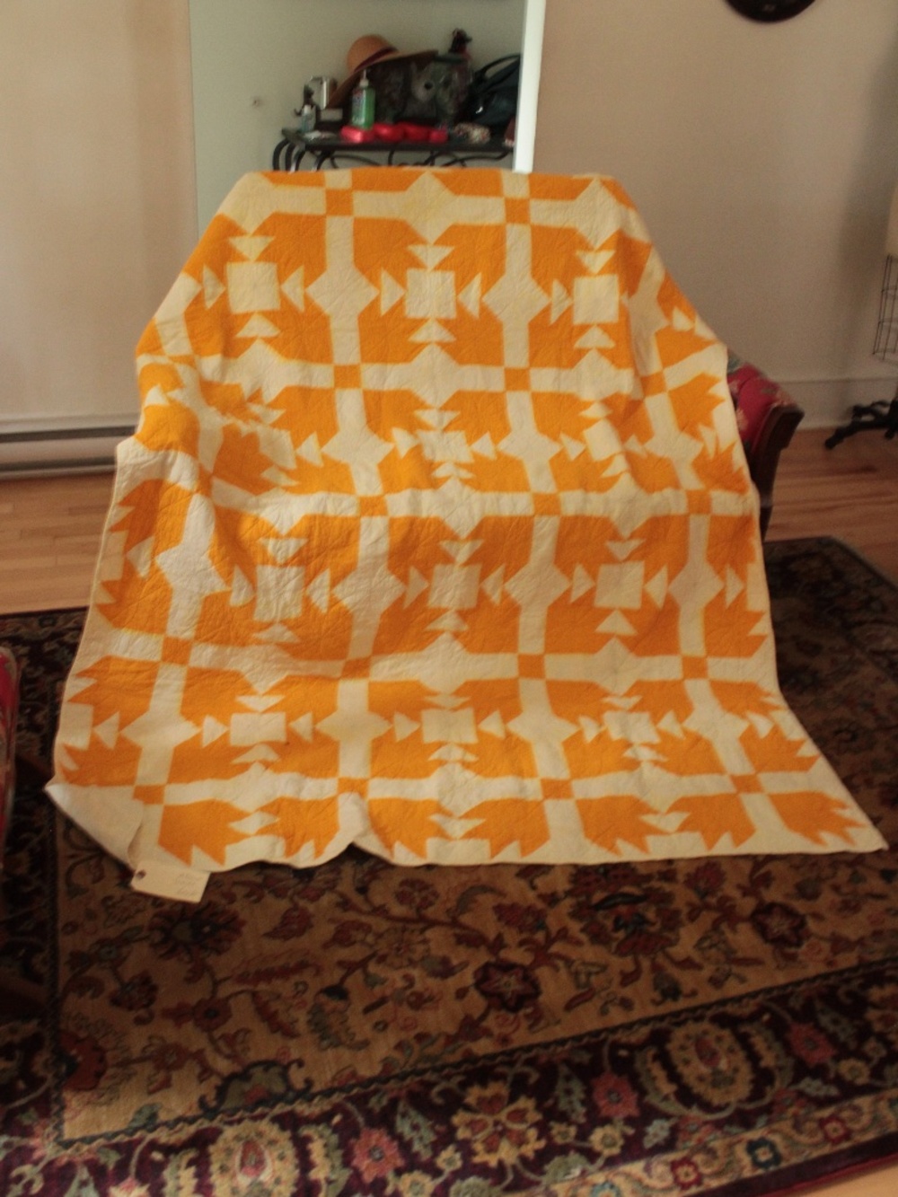 1960's Vintage Goldfish Yellow Bearpaw Pattern Quilt